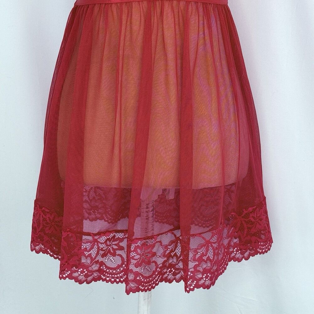 Daisy Fuentes Babydoll Red Chiffon Lace Size M Lingerie Festival Slip Dress Sexy - Picture 11 of 16